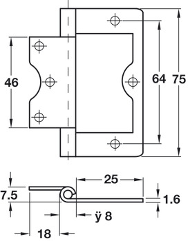 Flush Hinge 75x25mm LD Inset M.Steel ZP - view 2