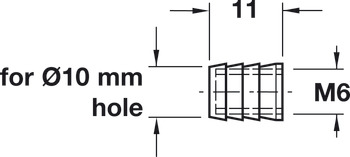 Glue-In Sleeve M4 - M8 Internal Thread Plastic with Grooves for Glue M6 internal thread for Ø 10 mm hole length 11 mm outer Ø 11 mm - view 4