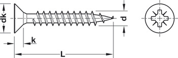 Hospa Chipboard Screw, Countersunk Head, PZ, Fully Threaded, Burnished, 3 x 15 mm