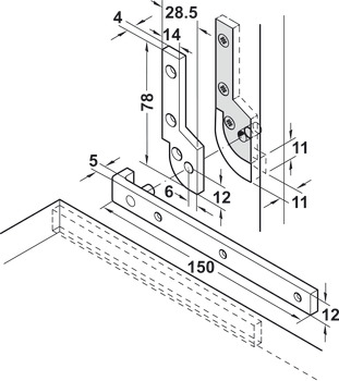 Pivot Hinge 90° for Writing Bureau Drop leaf mounting Length 83 mm - view 3