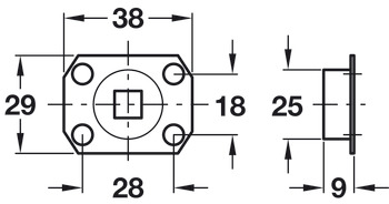 Fixed Dead Mount for 8 mm Square Spindle to Fix Dead Pairs of Levers/Knobs Self colour brass - view 2