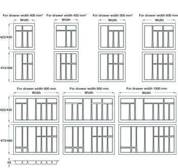 Plastic Cutlery Insert Depths 423/473 mm for Cabinet Widths 400-1000 mm Anthracite For cabinets with 18/19 mm board thickness 423 mm depth for cabinet width 900 mm - view 3
