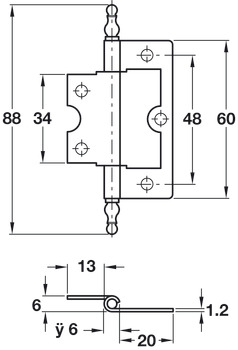 Flush Hinge 88mm MD Inset Steel/Zinc Alloy FB - view 2