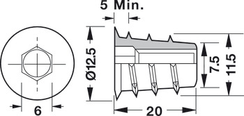 Screw-In Sleeve M6 Internal Thread with SW6 Hexagon Socket Head for Ø 7.5 mm Hole Length 20 mm - view 2