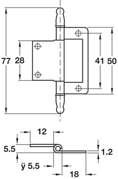 Flush Hinge 77mm MD Inset Steel/Zinc Alloy EB - view 2