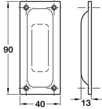 Flush Pull Handle 40 x 90 mm Aluminium Suitable for timber sliding doors Satin anodised - view 2