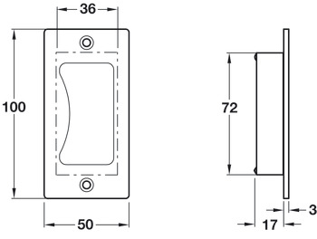 Pull Handle Flush 100 x 50 mm 316 Stainless Steel Suitable for use on sliding timber doors Satin - view 2