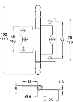 Flush Hinge Medium Duty for Inset Doors Steel With fixed pin Florentine bronzed - view 2