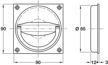 Flush Ring Pull Handle 90x90mm Brass Polished Brass - view 2