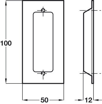 Pull Handle Flush 100 x 50 mm Stainless Steel Concealed fixing Polished - view 2