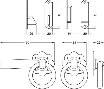 Ring Handle Gate Latch Plain Face Fixing Steel Black - view 2