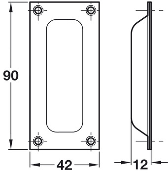 Flush Pull Handle 42 x 90 mm Brass or Zinc Alloy Suitable for timber sliding doors Satin nickel plated zinc alloy - view 2