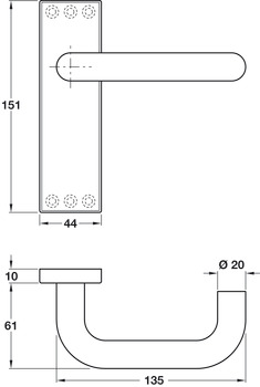 Lever Handles on Backplates for Bathroom Lock Ø 20 mm Aluminium With WC release and inside turn Satin anodised - view 2