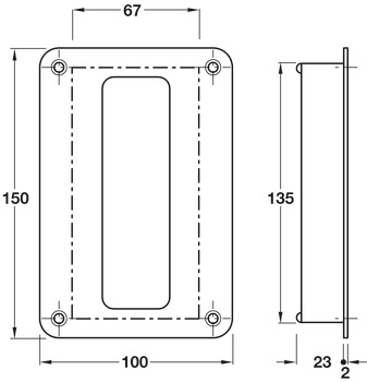 Flush Pull Handle 150x100mm 316 SSS - view 2