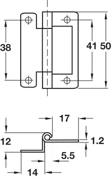 Flush Hinge Cranked Length 50 mm Steel Ideal for caravans and mobile homes Florentine bronzed - view 4