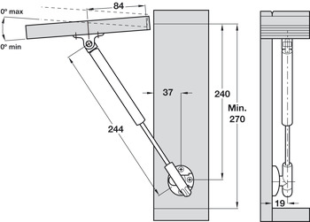 Automatic Opening Lid Stay for Wooden/Aluminium Frame Doors Length 244 mm 50N - view 3
