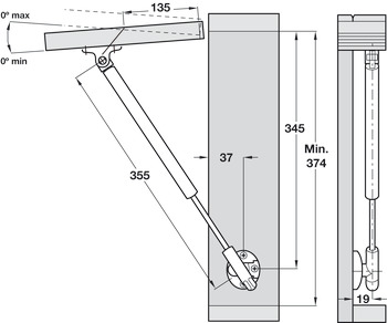 Automatic Opening Lid Stay for Wooden/Aluminium Frame Doors Length 355 mm 160N - view 3