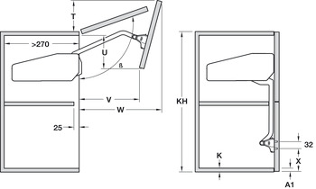 Bi-Fold Lift Up Fitting Set for 2-Piece Wooden Flaps Free Fold For cabinet height 720 mm 600 mm general door width for 6.1-10.8 kg flap weight 2 connecting hinges included grey - view 3