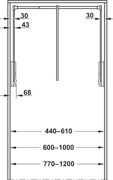 Pull Down Wardrobe Rail for Installed Height 850 mm 2004 Steel wardrobe rail plastic pull rod housing and connecting parts For internal wardrobe width 770-1200 mm chrome plated steel rail white plastic housing and connecting parts white pull rod - view 3