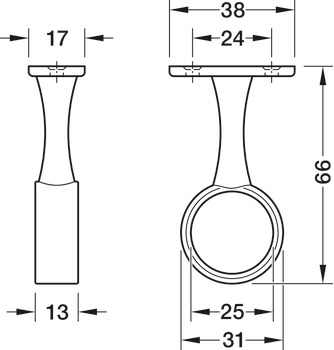 WithRobe Rail D25mm Centre Support Zinc Alloy CP - view 2