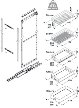 Pull Out Larder Unit Premea Grey Solid Base Wire Baskets VS TAL Larder For cabinet width 300 mm installed height 1450-1700 mm 4 baskets included - view 2