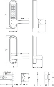 Mechanical Codelock Plates Front and Back for Existing Mortice Lockcase Heavy Duty With tubular mortice latch - view 2