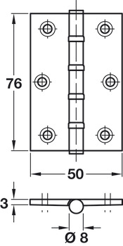 Butt Hinge Ball Bearing 76 x 50 mm Brass Copper plated - view 2