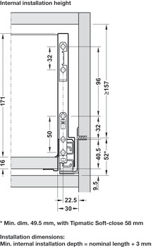 Assembled Drawer 186 mm High for Cabinet Width 300-1000 mm Nova Pro Scala For cabinet width 900 mm silver - view 3