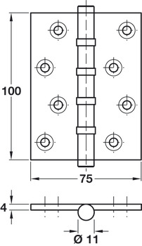 Butt Hinge Ball Bearing 100 x 75 mm Brass Polished chrome plated - view 2