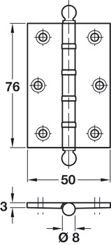 Butt Hinge Ball Finial 76 x 50 mm Brass Matt black - view 2