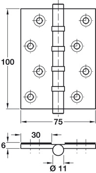 Butt Hinge Ball Bearing 100 x 75 mm Brass Suitable for use on 30 minute fire doors Polished chrome plated - view 2