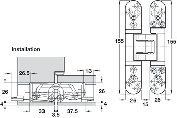 3D Hinge 180° Mild Steel Tectus TE 527 3D Energy 3-way continuous adjustment Matt nickel - view 3