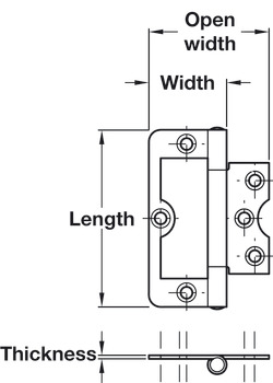 Flush Hinge Steel 105 Length x width: 50 x 24 mm flap thickness 1.2 mm zinc plated - view 2