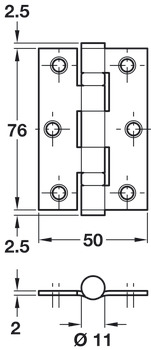 Butt Hinge 2BB Sqr 76x50mm Steel Black - view 2