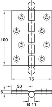 Butt Hinge Ball Finial 100 x 75 mm Brass Polished and lacquered brass - view 2