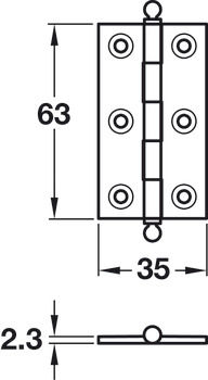 Butt Hinge Ball Finial 63x35mm Brs ImBrz - view 2