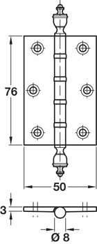 Butt Hinge Urn BB 76x50mm Brs PCP - view 2
