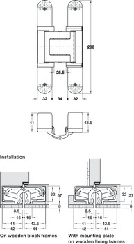 3D Hinge 180° Aluminium Zinc Diecast and Steel Tectus TE 540 3D A8 FR 3-way continuous adjustment Polished brass plated - view 2