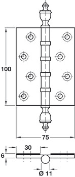 Butt Hinge Urn FR30 100x75mm SCP - view 2