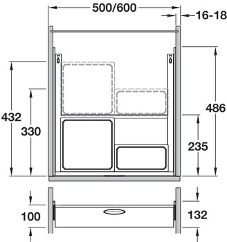Waste Bin System Vauth-Sagel VS ENVI Drawer For cabinet width 500 mm silver - view 3
