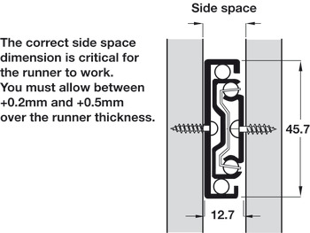 Ball Bearing Drawer Runners Full Extension Load Capacity 48-50 kg Accuride 3832 Corrosion resistant finish front disconnect with hold-in feature Installed length 450 mm load capacity 50 kg - view 4