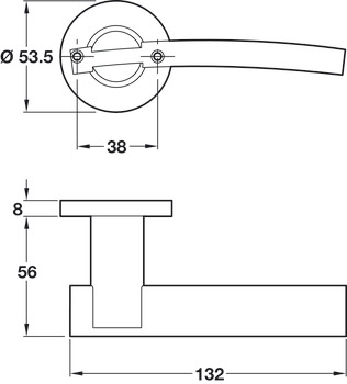 Lever Handle Set 304 Stainless Steel HL08 Häfele Pair of lever handles and roses with escutcheon/WC set With standard keyway escutcheon satin - view 3