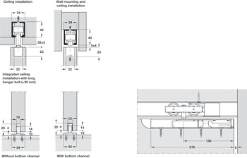 Fitting Set for Sliding Interior Doors Hawa-Junior 80/B (Modified) Top hung system for low headroom door For 1 door long bolt version - view 5