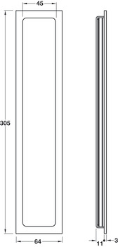 Pull Handle Flush Rectangular Brass Suitable for timber sliding doors Satin nickel - view 2