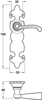 Lever Handles on Backplates Cast Iron Fleur-De-Lys Black antique Backplate for latch - view 2