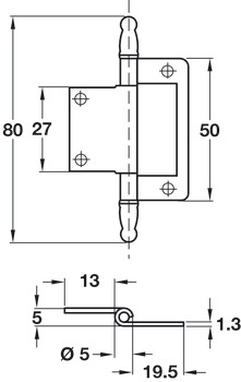 Flush Hinge Finial 50 x 36 x 1 mm Florentine bronzed - view 2