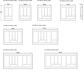 Plastic Cutlery Insert Depth 423 mm to Suit Matrix Box S Drawer Systems For cabinets with 18/19 mm board thickness Width 401 for cabinet width 500 mm anthracite - view 2