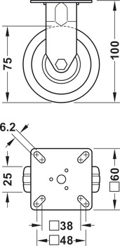 D75mm Castor Fixed without Brake Plastic Galvanised - view 2