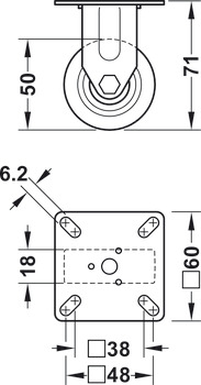 D50mm Castor Fixed without Brake Plastic Galvanised - view 2