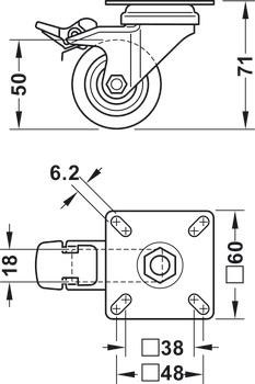 D50mm Castor Swivel with Brake Plastic Galvanised - view 2